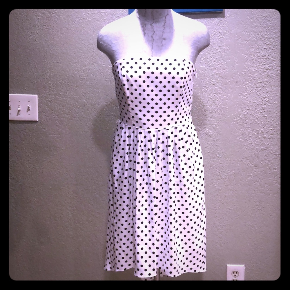 White high/low dress with black polka dots